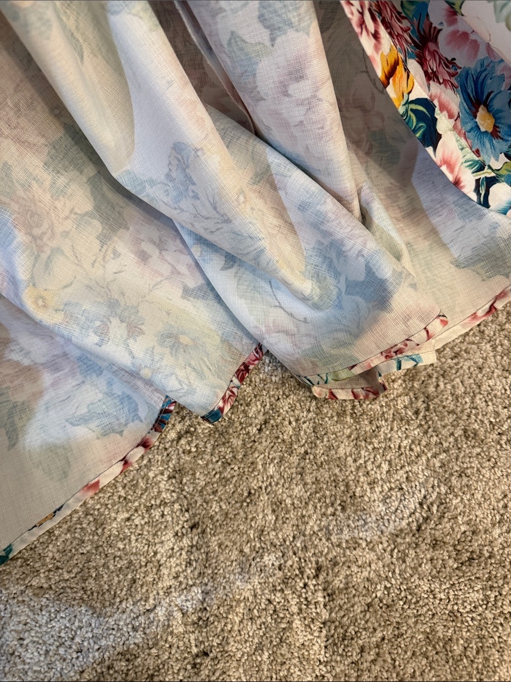 Floral Button-Front Cream Long Sleeve Dress with Pink & Blue Blooms - Picture 8 of 10